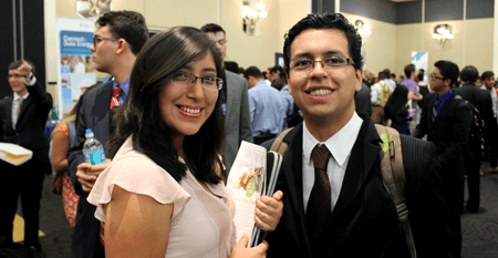 Female and male students at internship fair