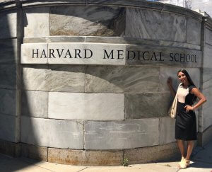 Visiting the iconic Harvard Medical School entrance.