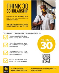 Think 30 Scholarship flyer