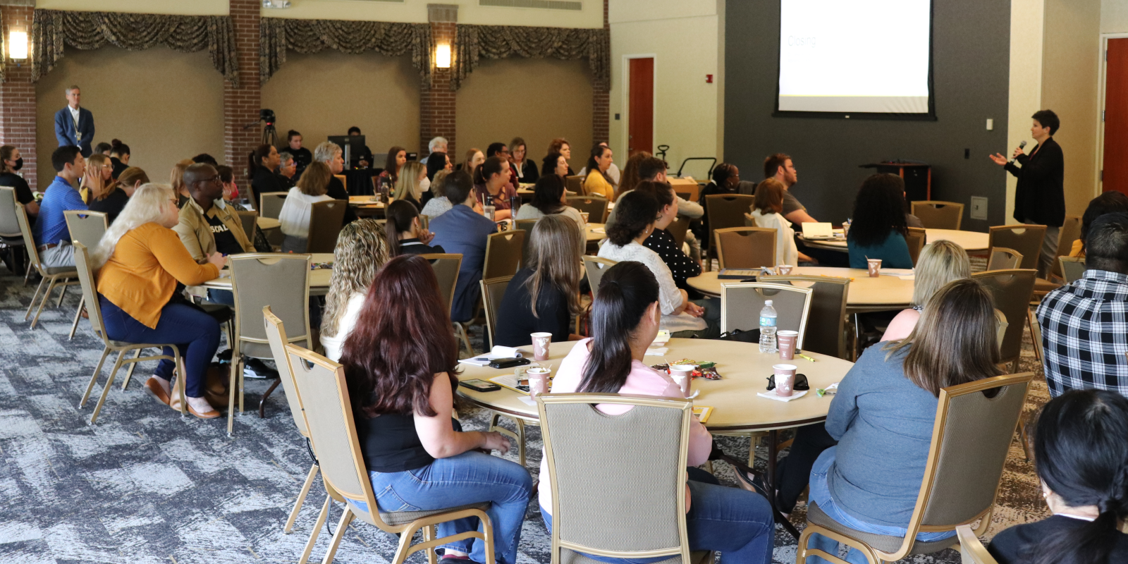 Dr. Delia M. Garcia addresses the April 22 AEP audience in the Live Oak Ballroom.